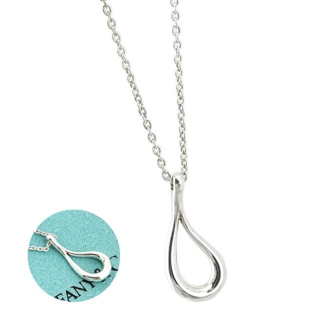 【Tiffany&Co. 蒂芙尼】925純銀-簍空水滴墜飾女用頸鍊項鍊(展示品)