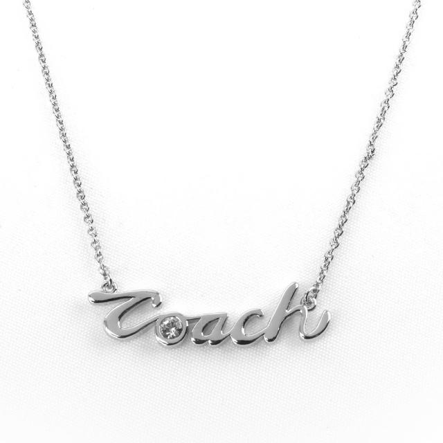 【COACH】草寫Coach亮鑽標誌項鍊(銀色)