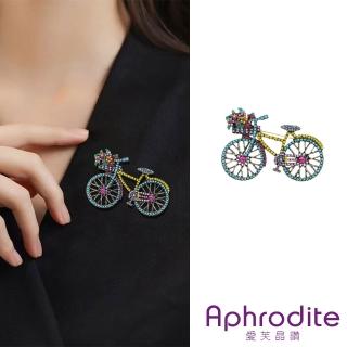 【Aphrodite 愛芙晶鑽】彩鑽胸針 自行車胸針/閃耀彩鑽鑲嵌花籃自行車造型胸針(2色任選)