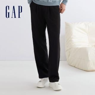 【GAP】男裝 商務刷毛直筒長褲-黑色(840886)