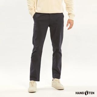 【Hang Ten】男裝-SLIM TAPERED修身錐形斜紋經典長褲(深藍)