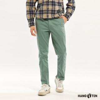 【Hang Ten】男裝-SLIM TAPERED修身錐形斜紋經典長褲(灰綠)