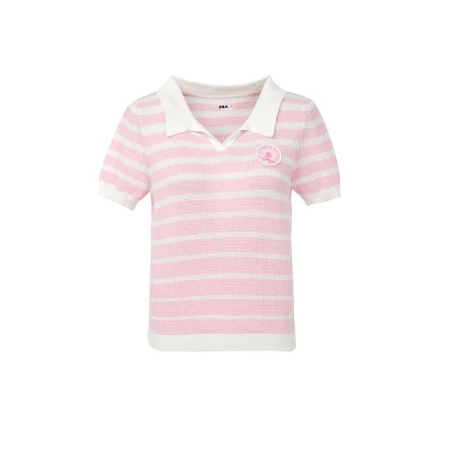 【FILA官方直營】女撞色條紋短袖線衫-粉色(5SWY-1013-PK)
