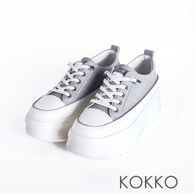【KOKKO 集團】超厚底增高軟Q鬆緊鞋帶休閒鞋(淺灰色)