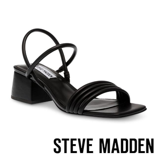 【STEVE MADDEN】AT-EASE 方頭交叉繞踝粗跟涼鞋(黑色)
