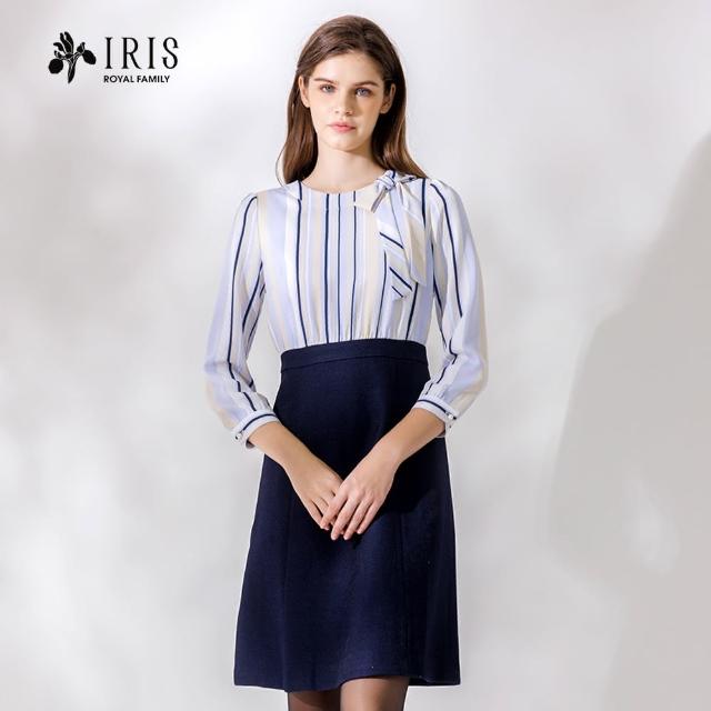 【IRIS 艾莉詩】氣質條紋拼接洋裝(36649)