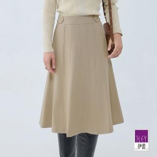【ILEY 伊蕾】簡約腰絆設計中長裙(卡其色；M-XL；1233082214)