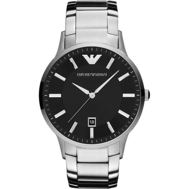 【EMPORIO ARMANI】亞曼尼紳士手錶-黑x銀/43mm 畢業禮物(AR11181)