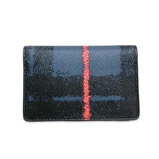 【COACH】時尚手繪風格紋對開式短夾卡片夾 黑+藍色(C7923G QB/NY)