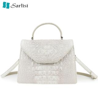 【Sarlisi】泰國進口新款真皮女包鱷魚皮手提包斜背包女士大容量 包包(喜馬拉雅白)