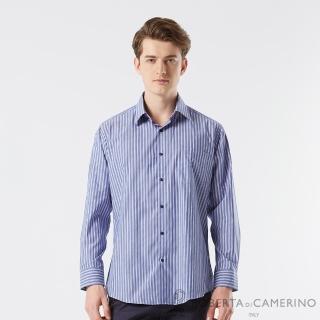 【ROBERTA 諾貝達】男裝 藍色長袖襯衫-型男修身版 舒適穿搭(條紋款)