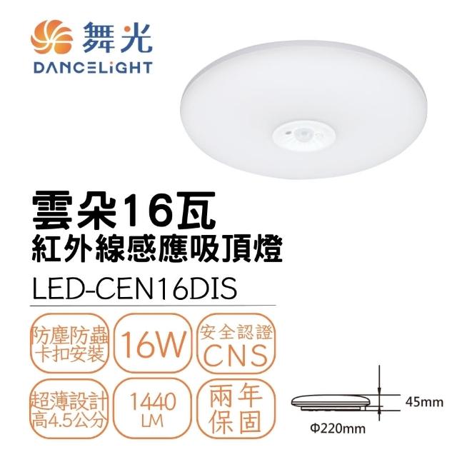 【DanceLight 舞光】LED 16W 雲朵紅外線室內感應吸頂燈(感應直徑六米)
