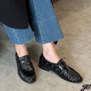 【JC Collection】韓版超纖質感皮紋復古懶人樂福鞋(黑)