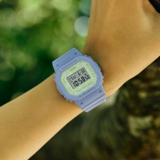 【CASIO 卡西歐】療癒舒適羅勒葉圖形時尚方形腕錶 藍/40.5mm(GMD-S5600NC-2)