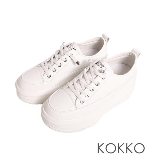 【KOKKO 集團】超厚底增高軟Q鬆緊鞋帶休閒鞋(白色)