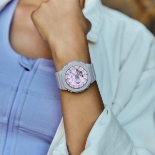 【CASIO 卡西歐】療癒舒適羅勒葉圖形時尚雙顯腕錶 薰衣草紫 42.9mm(GMA-S2100NC-8A)