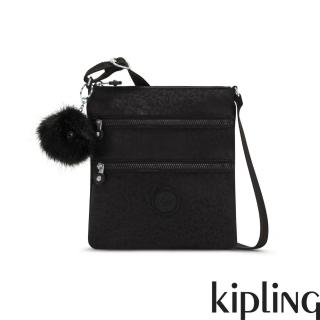 【KIPLING官方旗艦館】低調有型黑豹紋前袋雙拉鍊方型側背包-KEIKO