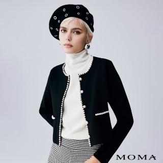 【MOMA】法式優雅珍珠小香針織外套(黑色)
