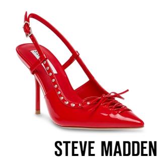 【STEVE MADDEN】REVERB 綁帶尖頭鉚釘細跟高跟鞋(鏡紅色)