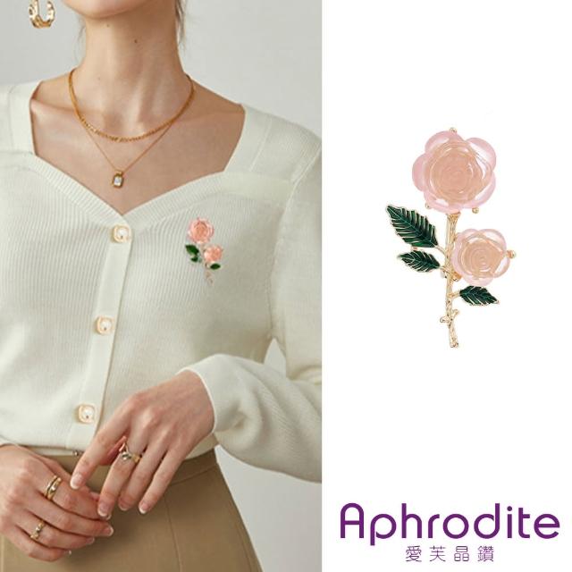 【Aphrodite 愛芙晶鑽】典雅透明薔薇花朵造型胸針(透明胸針 薔薇胸針 花朵胸針)