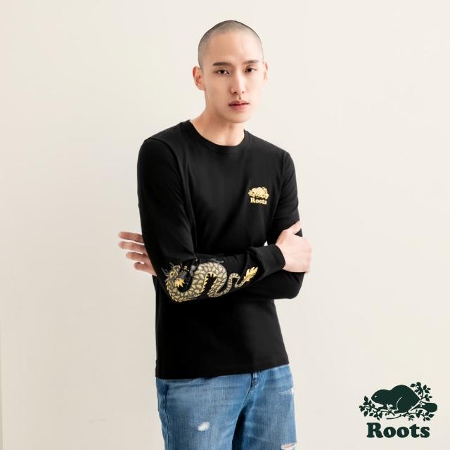 【Roots】Roots 男裝-舞龍新春系列 純棉長袖T恤(黑色)