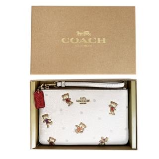 【COACH】時尚禮盒裝雪熊印花皮革手拿包 白色(C6601B B4CAH)