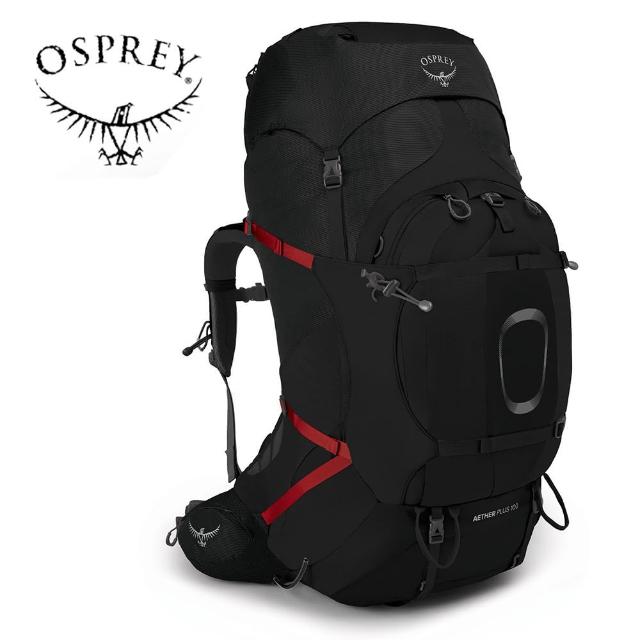 【Osprey】Aether Plus 100 重裝登山背包 男款 黑色(健行背包  徙步旅行 登山後背包)