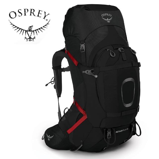【Osprey】Aether Plus 60 登山背包 男款 黑色(健行背包  徙步旅行 登山後背包)