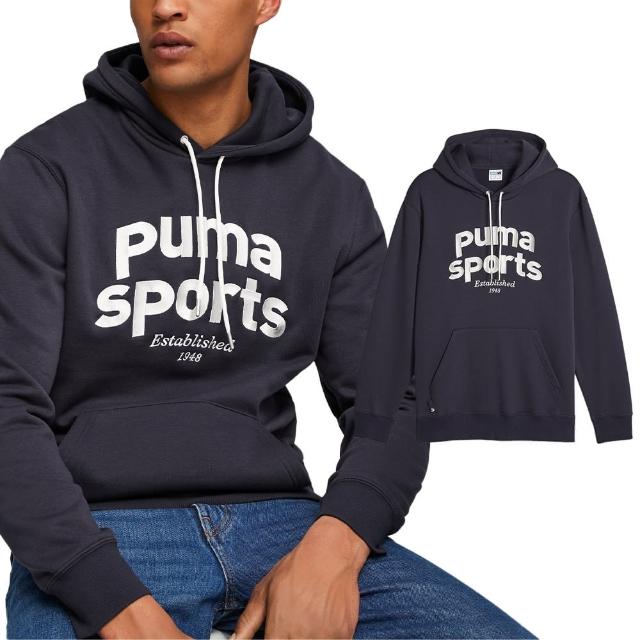 【PUMA】流行系列 男款 深藍色 休閒 刺繡 上衣 帽T 長袖 62520616