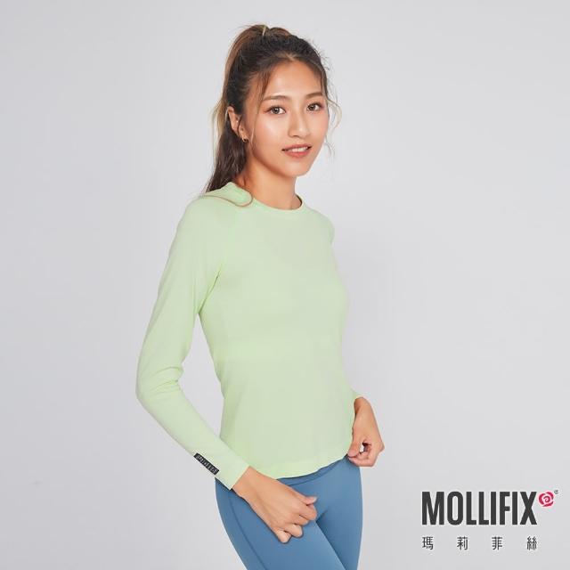 【Mollifix 瑪莉菲絲】A++無縫針織長袖訓練上衣、瑜珈服(淺綠)