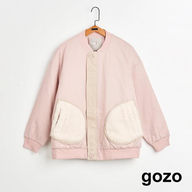 【gozo】MOMO獨家款★限量開賣 QQ毛口袋鋪棉棒球外套(兩色)