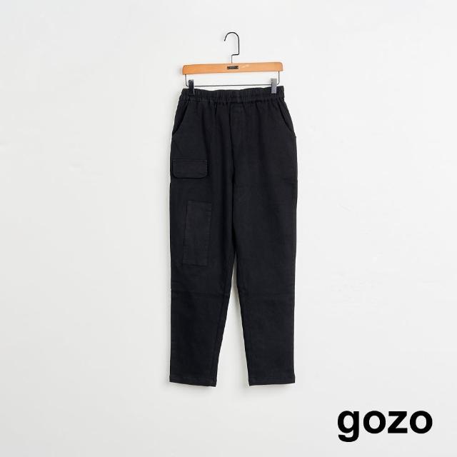 【gozo】MOMO獨家款★限量開賣 小口袋裝飾鬆緊彈性休閒褲(兩色)