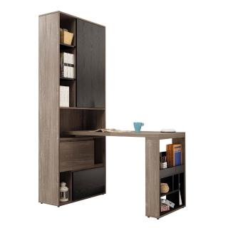 【BODEN】喬達L型多功能書櫃+書桌組合(2.7尺二抽開放式書櫃+4尺伸縮桌面)