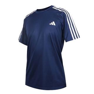 【adidas 愛迪達】男短袖T恤-上衣 休閒 愛迪達 吸濕排汗 深藍白(IB8152)
