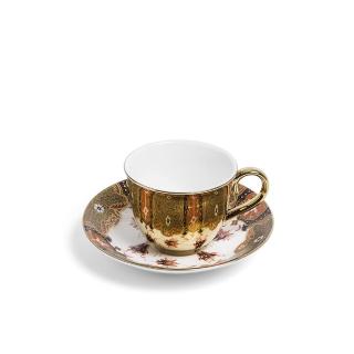 【富邦藝術】龍型花卉鏡像倒影骨瓷茶杯組 金