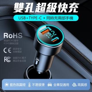 【YORI優里嚴選】新款冰藍氛圍燈 USB+Tyoe-C雙孔車充 PD20W(車用充電器 點煙孔車充 QC3.0車充)