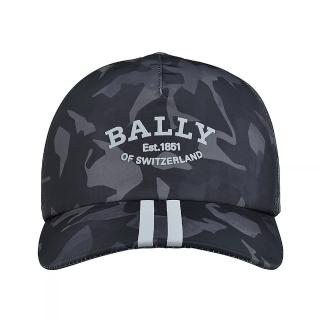 【BALLY】BALLY立體字母LOGO迷彩印花搭線條設計尼龍棒球帽(黑x深灰)