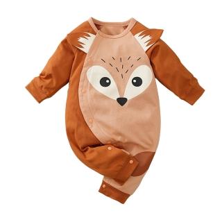 【JoyNa】嬰兒 純棉長袖包屁衣 橘底狐狸 連身衣(肩扣下扣.寶寶衣)