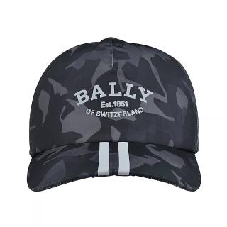 【BALLY】經典字母浮雕LOGO迷彩設計尼龍棒球帽(黑)