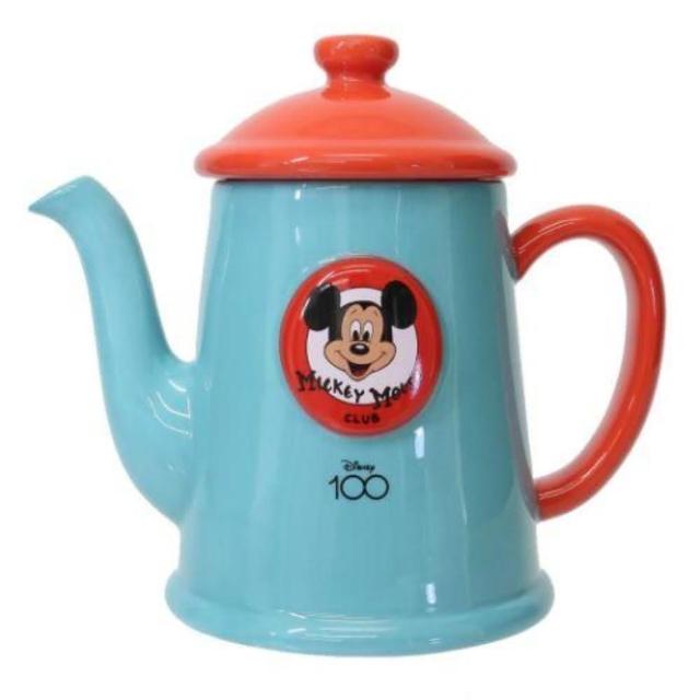 【小禮堂】Disney 迪士尼 100週年 米奇陶瓷茶壺附濾網 670ml(平輸品)
