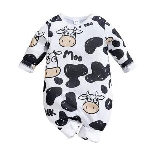 【JoyNa】嬰兒 純棉長袖包屁衣 塗鴉牛牛 連身衣(肩扣下扣.寶寶衣)