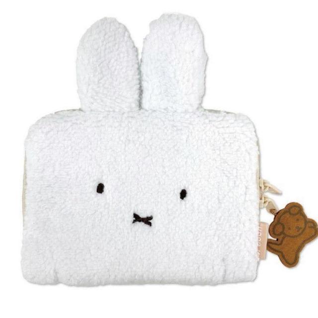 【小禮堂】米飛兔 絨毛造型拉鍊收納包 - 白大臉款(平輸品)