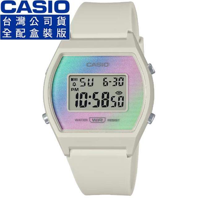 【CASIO 卡西歐】卡西歐酒桶型多彩膠帶電子錶-米白(LW-205H-8A)