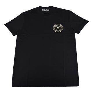 【VERSACE 凡賽斯】JEANS COUTURE小V標誌短袖T-Shirt(黑x金)