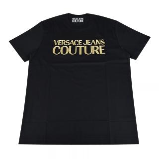 【VERSACE 凡賽斯】JEANS COUTURE標誌短袖T-Shirt(黑x金)