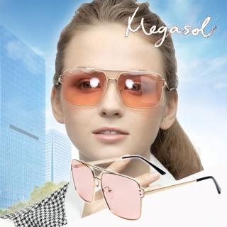 【MEGASOL】寶麗萊UV400時尚中性矩方框偏光太陽眼鏡變色墨鏡(感光智能變色灰片彩片全天候適用-BS8611)
