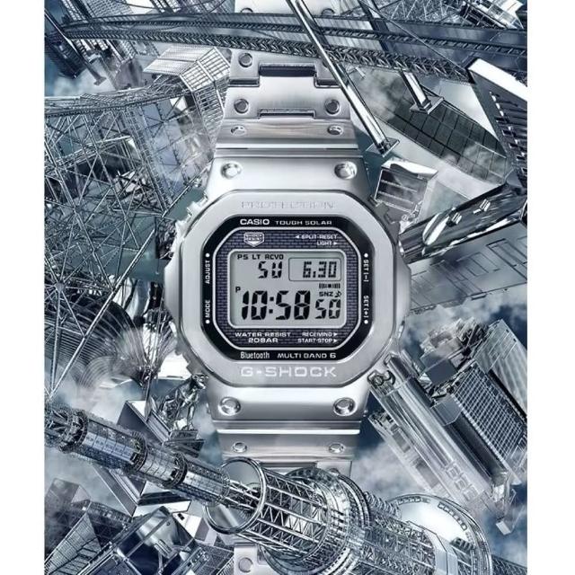 CASIO 卡西歐】G-SHOCK 全金屬太陽能電波手錶-銀(GMW-B5000D-1) - momo