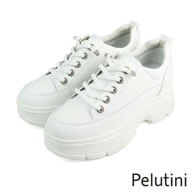 【Pelutini】經典厚底伸縮免綁帶休閒鞋 白色(335005AW-WH)