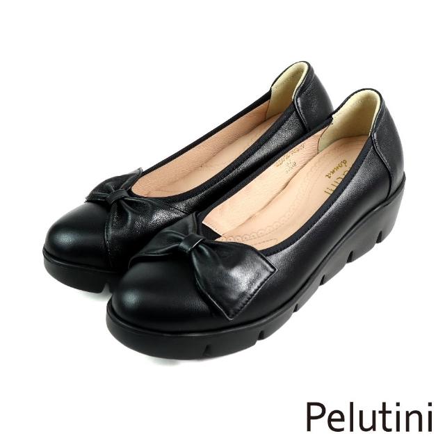 【Pelutini】蝴蝶結配飾厚底透氣淺口娃娃鞋 黑色(331017W-BL)