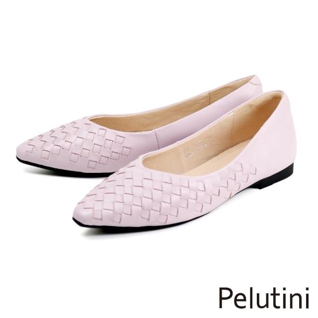 【Pelutini】尖頭菱格紋編織造型低跟鞋 粉紅色(8758W-LPIN)